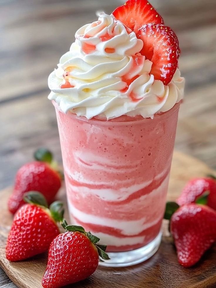 Shake de morango no copo